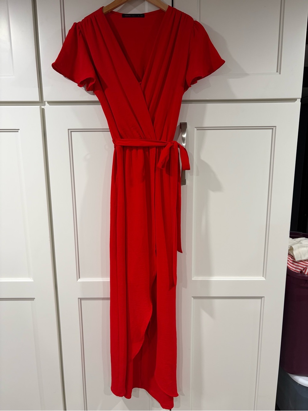 Vibrant Red Wrap Maxi Dress with Tie Waist